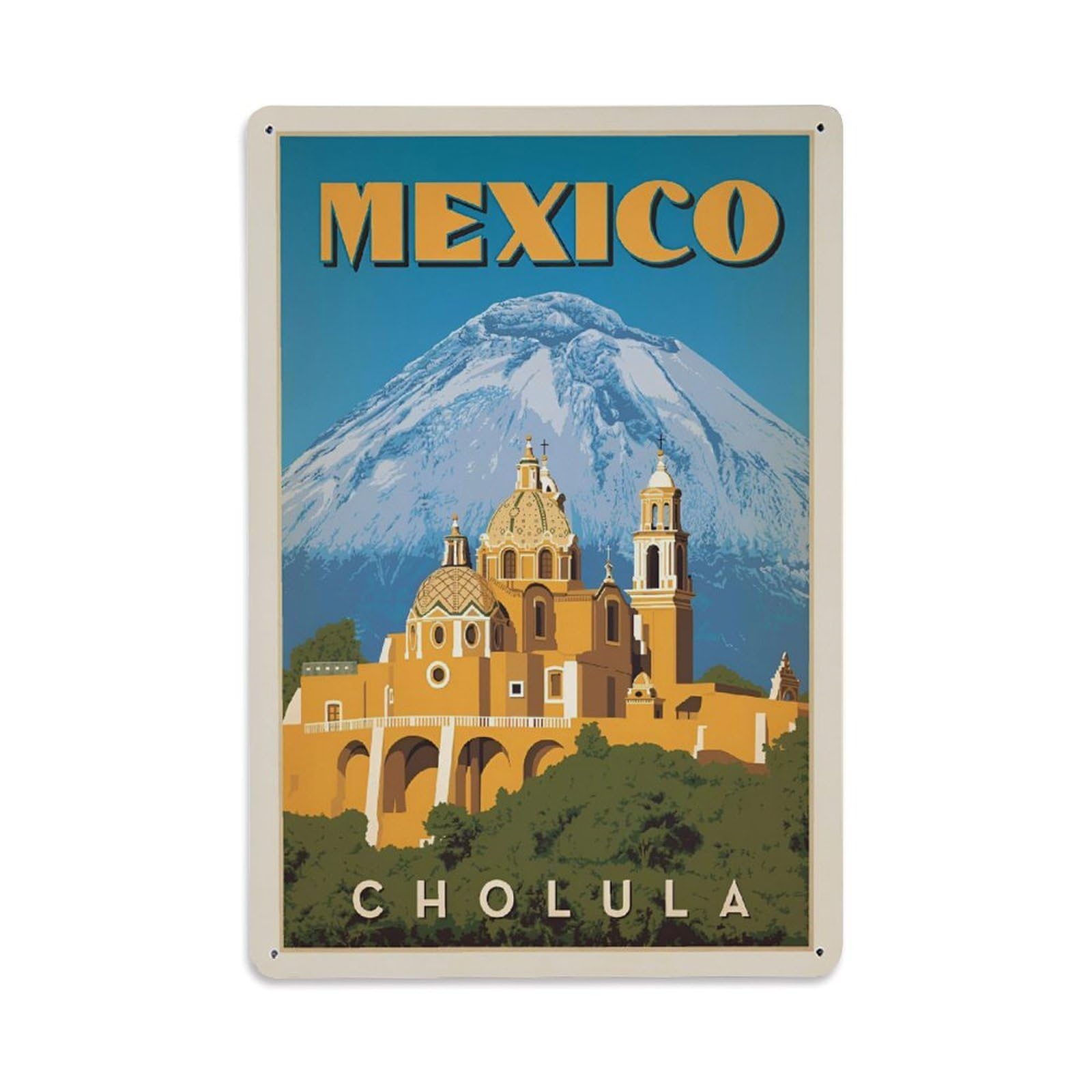 Vintage Travel Poster Mexico Cholula Metal Tin Sign Wall Decor for Cafe, Club, Garden Metal Poster 8x12Inch