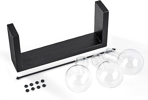 Miniatura 7 de Mkono Terrario de plantas con soporte de madera, maceta de vidrio para colgar en la pared, jarrón de propagación de plantas de escritorio con