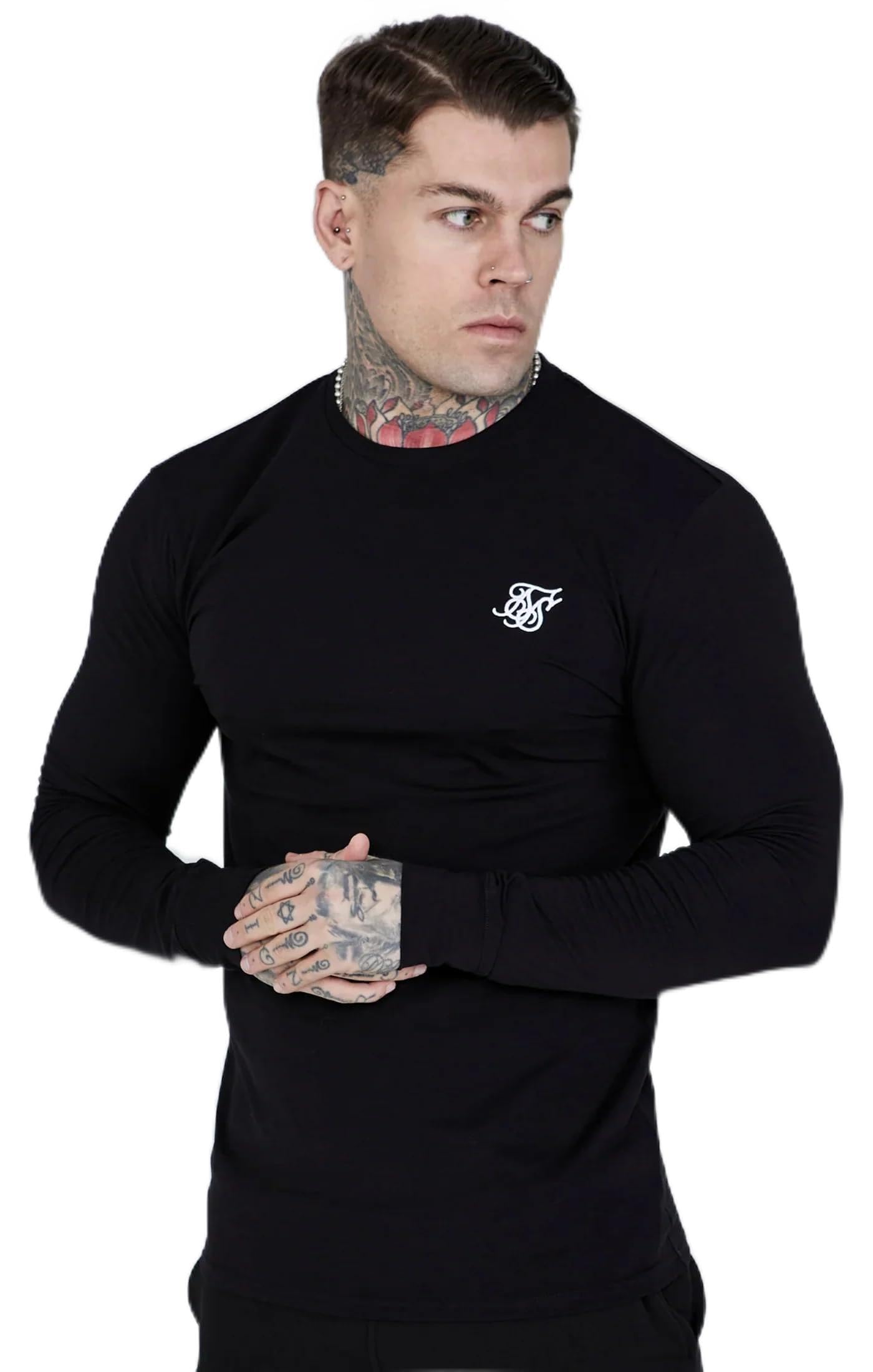 Siksilk Men's Essential Long-Sleeve T-Shirt Black Medium