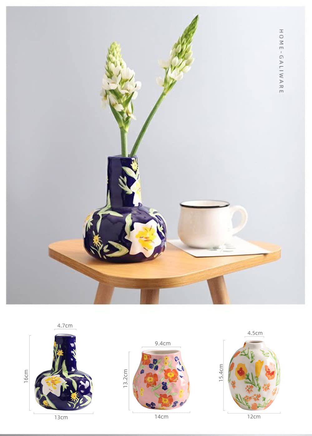 Amazon.co.jp: 花瓶 おしゃれ フラワーベース 花器 北欧風 手描き陶器