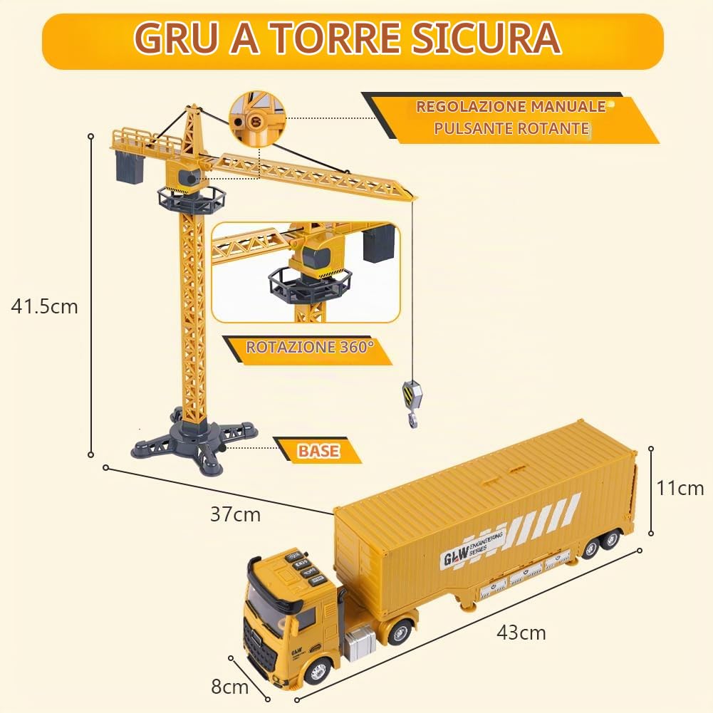 Aolso Costruzione Camion Giocattolo, Camion da Cantiere Giocattolo con Gru, Luci & Suoni, Veicolo da Cantiere con Suono e Luce, Escavatore Giocattolos per Ragazzi 3 4 5 6 7 8 Anni