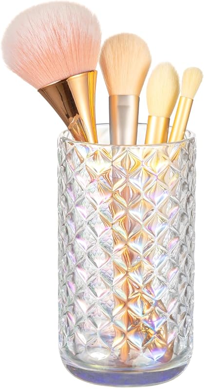 Porta-pincéis de maquiagem de vidro DASITON com padrão de diamantes, cor Iridescent L
