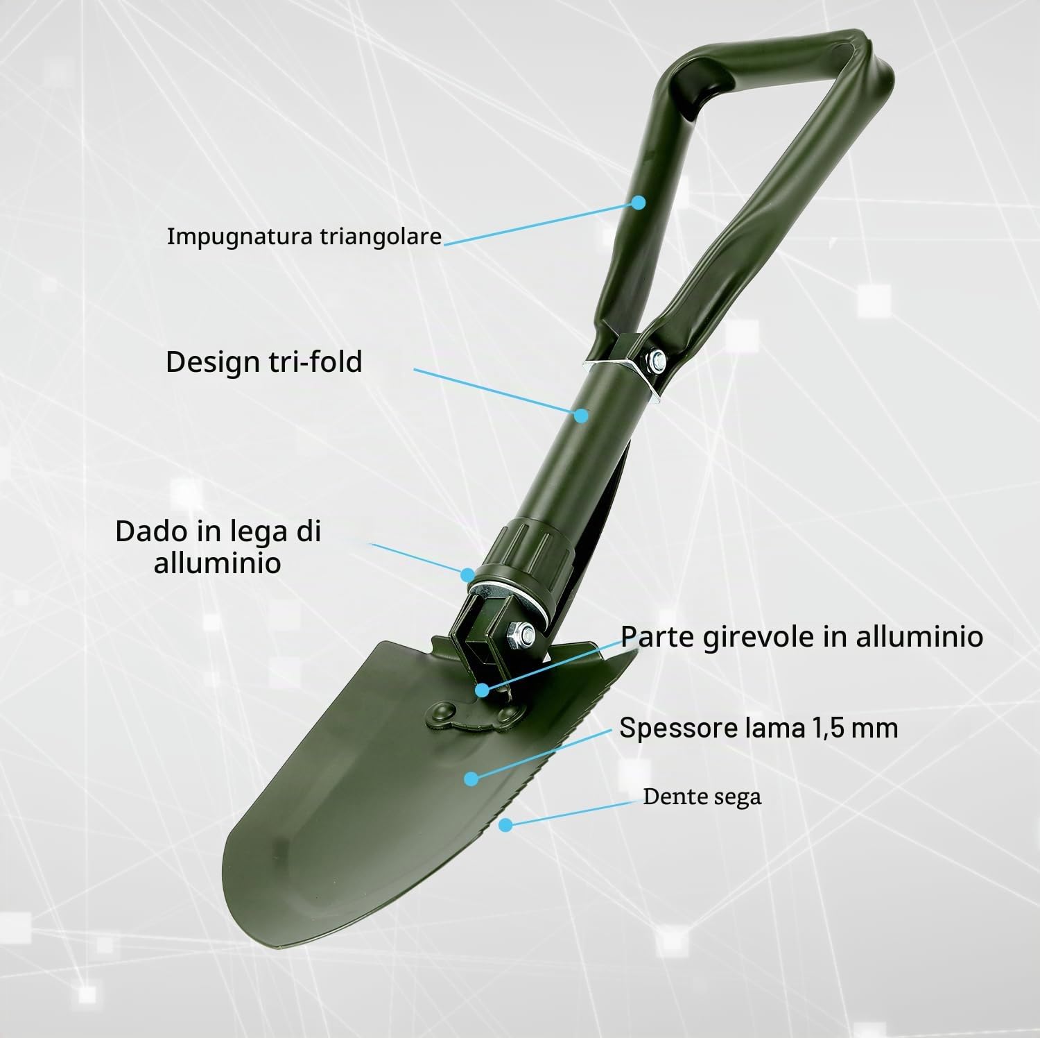 Pieghevole Pala 58cm, Pala da neve, Strumento Di Trincea In Acciaio Ad Alto Tenore Di Carbonio 50#, Pala Da Campeggio Pieghevole Militare,Portatile Vanga, Per Campeggio, Escursionismo, Attivit, Car