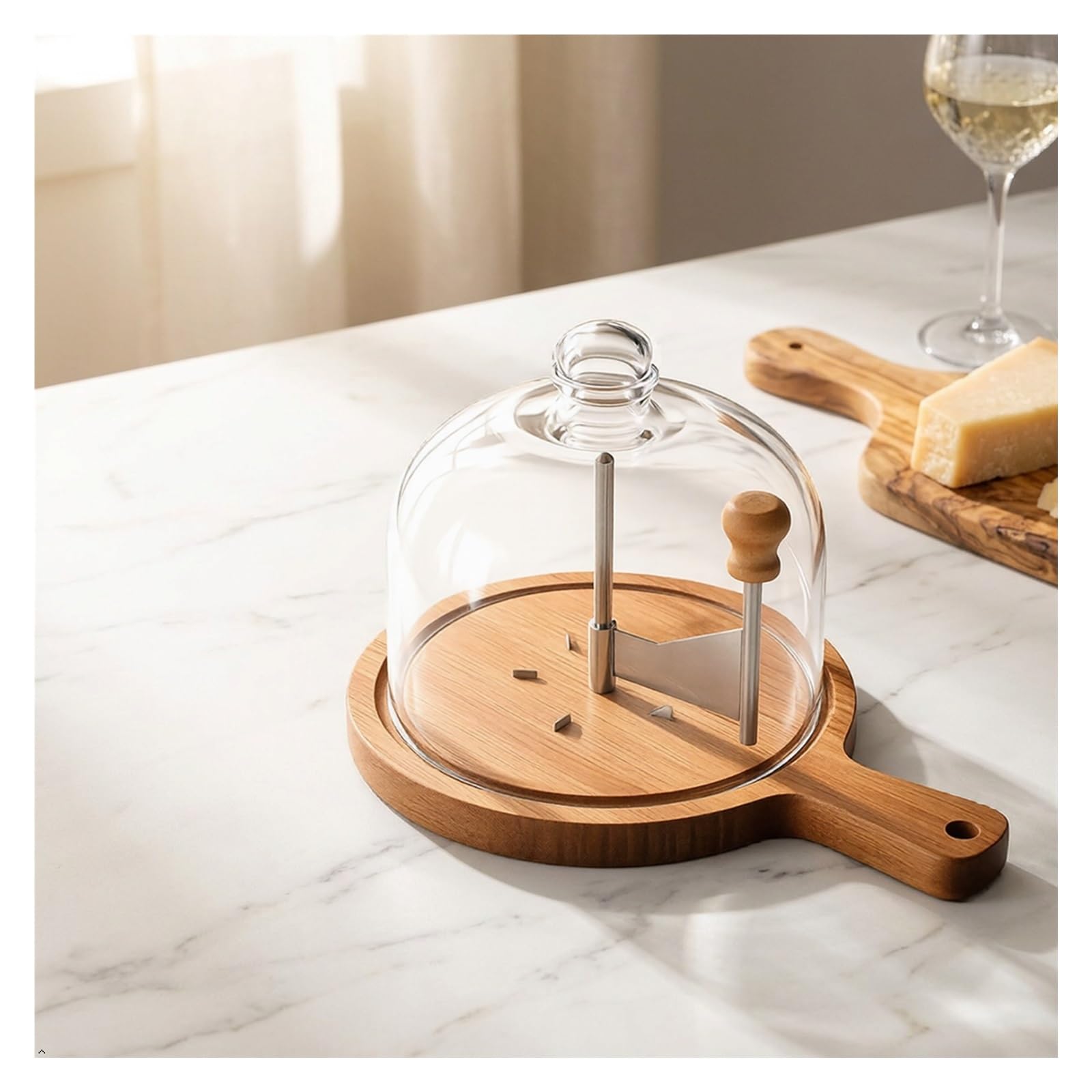 Raclette à Fromage Inox avec Socle Bois & Couvercle Verre Parmesan
