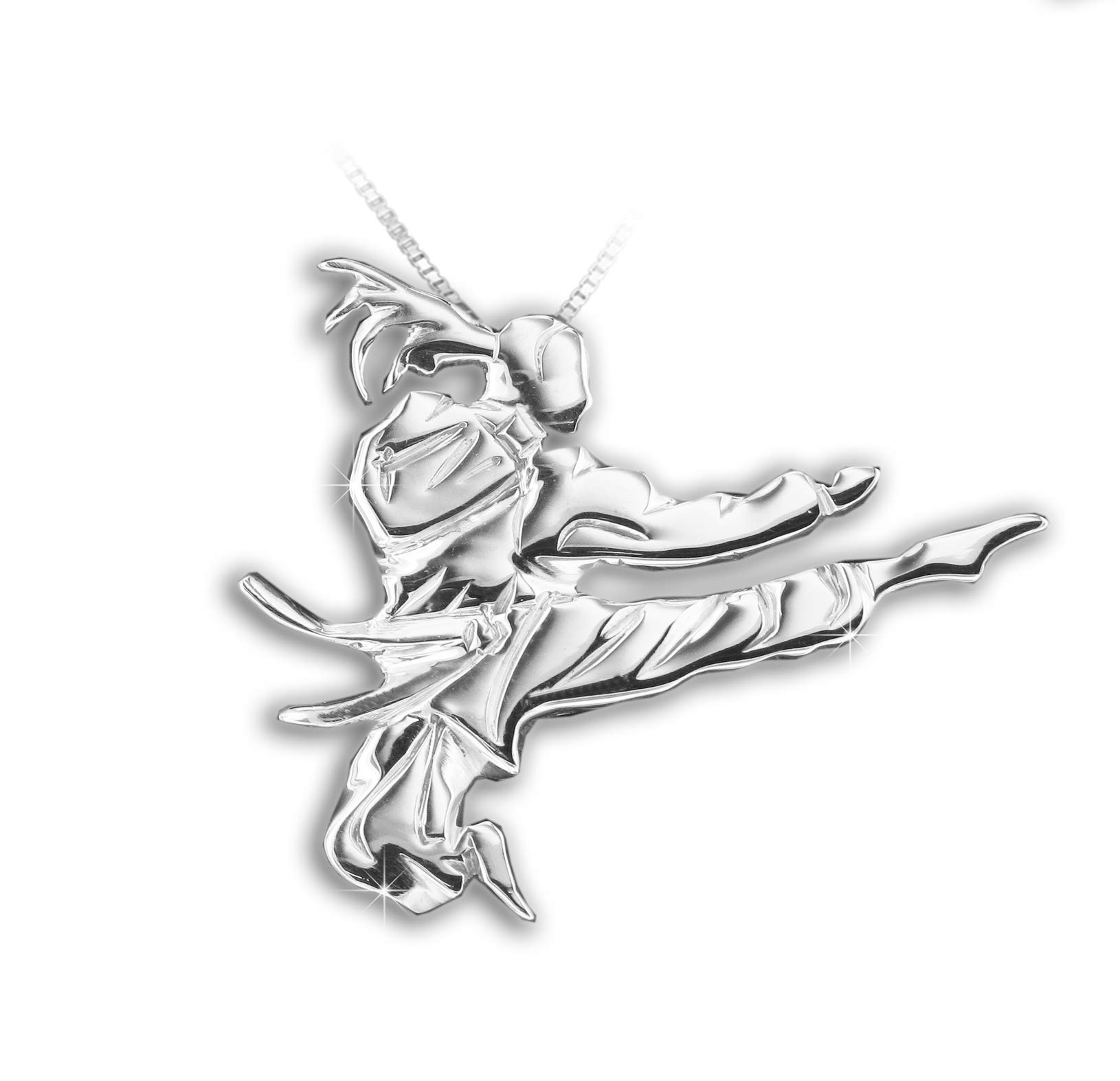 Ciondolo Karate Calcio Volante In Argento 925 - Gioiello MIKELART Made In Italy Con Catenina Veneziana Regolabile