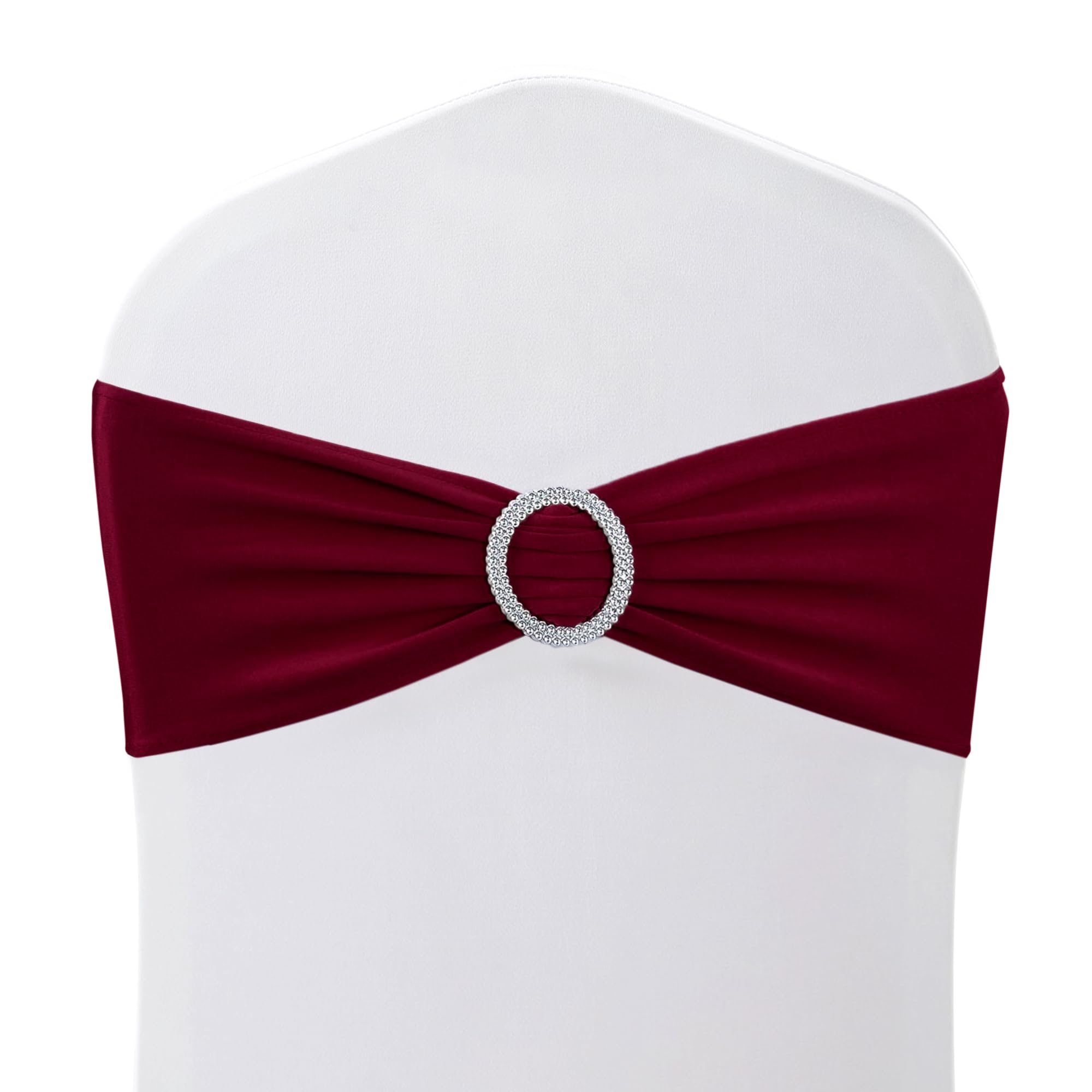WedDecor Stretch Chair Bands Plain Spandex Band with Slider Buckle for Wedding Party Chair Decoration, Events Supplies, Formal Meeting, Burgundy, 13 x 6 Inches, 1 Piece