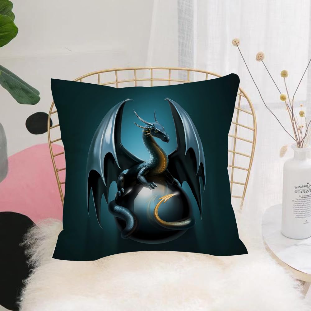 HYMSXW Cushion Cover,Throw Pillow Case Home Decorative for Living Room Bedroom Sofa Chair 20X20 Inch,Dragon, a dark golden beast on a blue background,Pillowcase 50X50cm