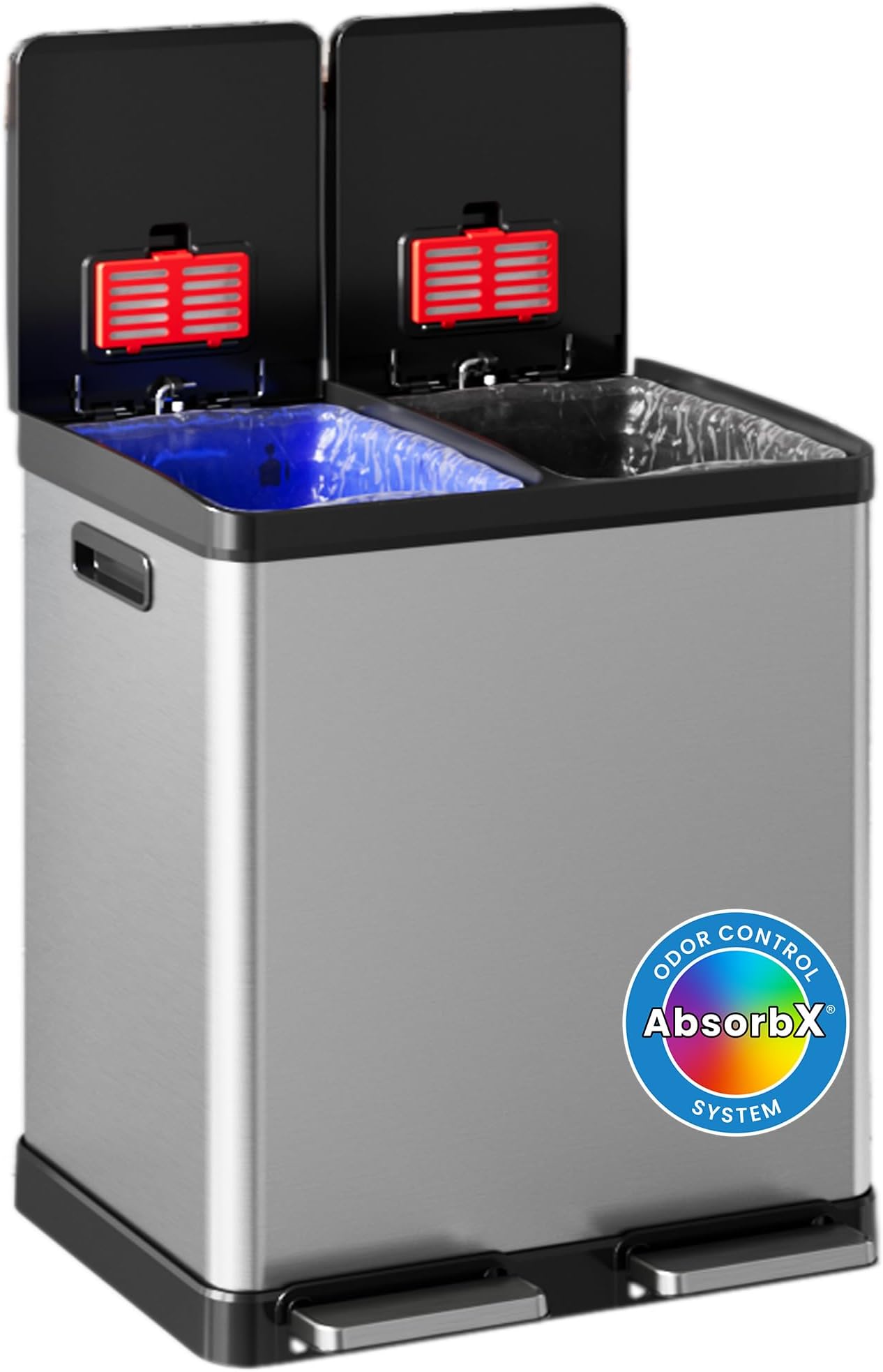 iTouchless SoftStep 16 Gallon Step Trash Can/Recycle Bin - 61 Liter - Stainless Steel Kitchen Bin - Separate 8 Gallon Removable Inner Buckets - Perfect for Kitchen, Office, Home