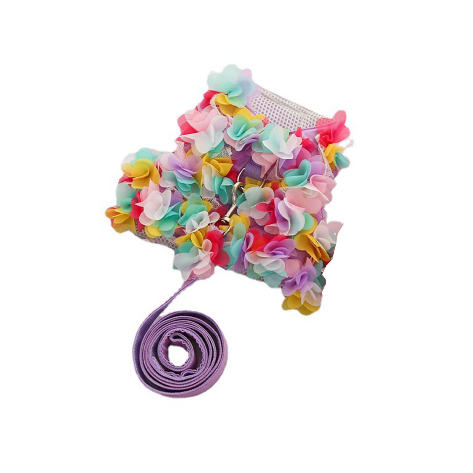 TiaoBug Cute Dog Flower Princess Dress Puppy Harness Dresses with Leash Pet Skirt Yorkie Chihuahua Summer Clothes Purple S