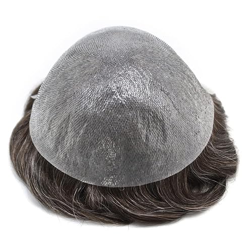 Miniatura 36 de Toupee For Men Ultra Thin Skin Human Hair Piece For Men Toupee V-loop Natural Looking Hair Replacement System Hairpiece 8x10#210#2 DARKEST BROWN+10%