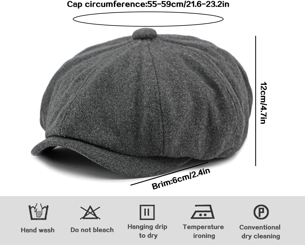 Men's 8 Panel Newsboy Cap Vintage Tweed Cap Herringbone Cabbie Flat Cap - Image 6