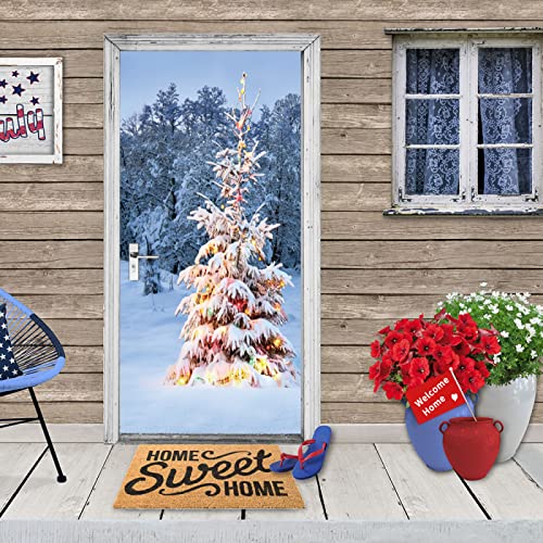 Sticker de porte paysage de neige 90x200cm pour decoration interieure