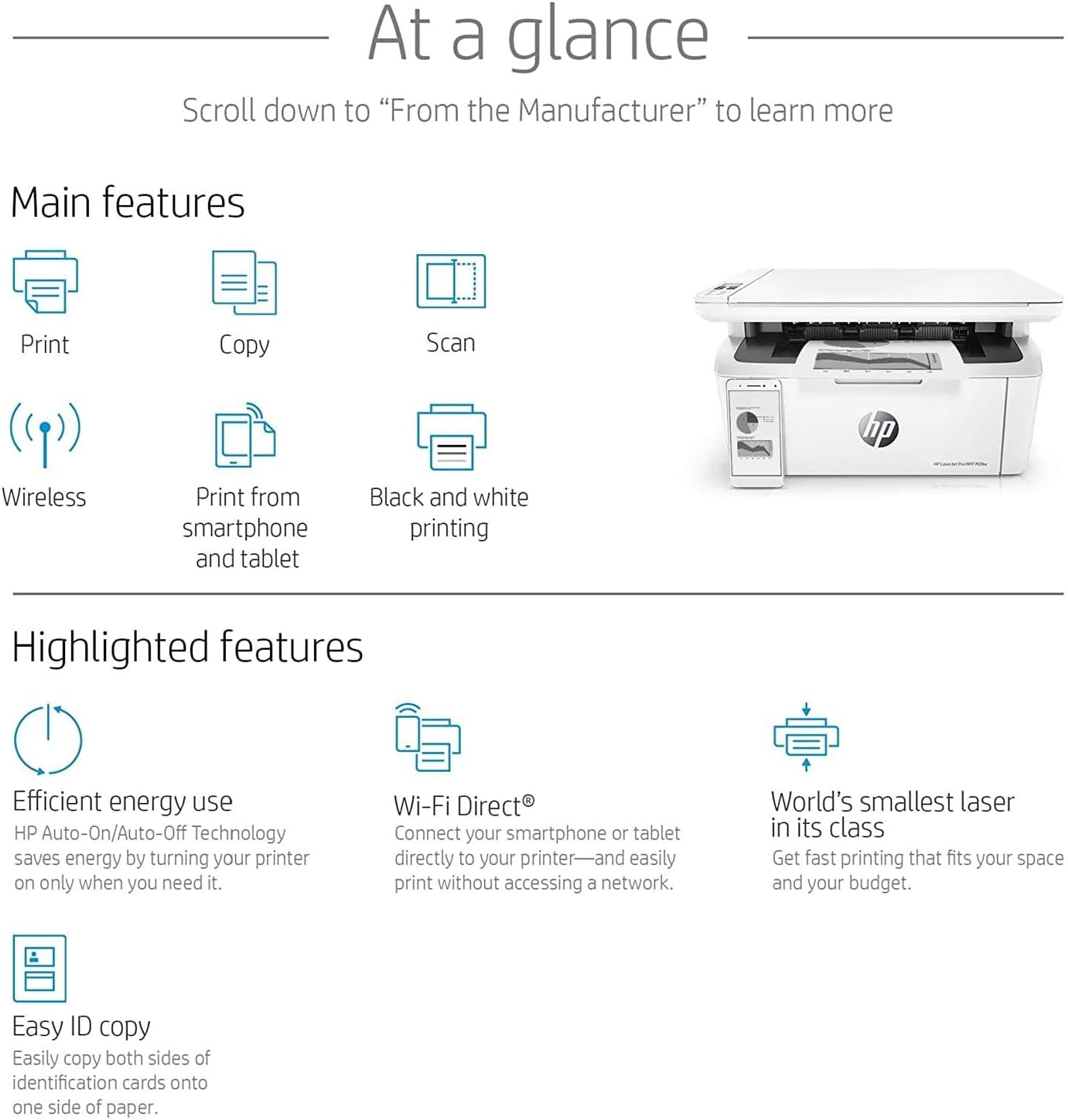 HP Laserjet Pro M28w Multi-Function Wireless Monochrome Printer, Copy & Scan with Smart App, W2G55A (Renewed)