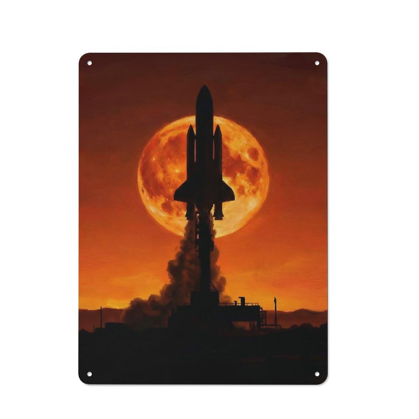 Junmoney Style-9 For Living Room Wall, Space Shuttle Launch Silhouette Rustic Metal Wall Sign 40X30cm, For Vintage Wall Decor Fans, For Garage And Workshop Walls
