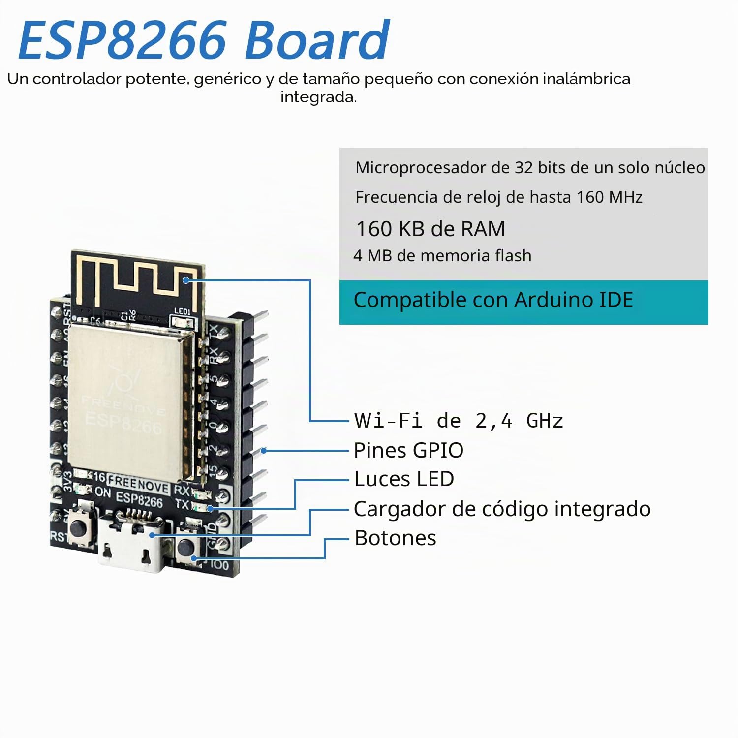 Freenove Ultimate Starter Kit for ESP8266 (Included), 32-bit 160 MHz Mini Microcontroller, Onboard Wi-Fi, Python C Java, 715-Page Detailed Tutorial, 218 Items, 109 Projects