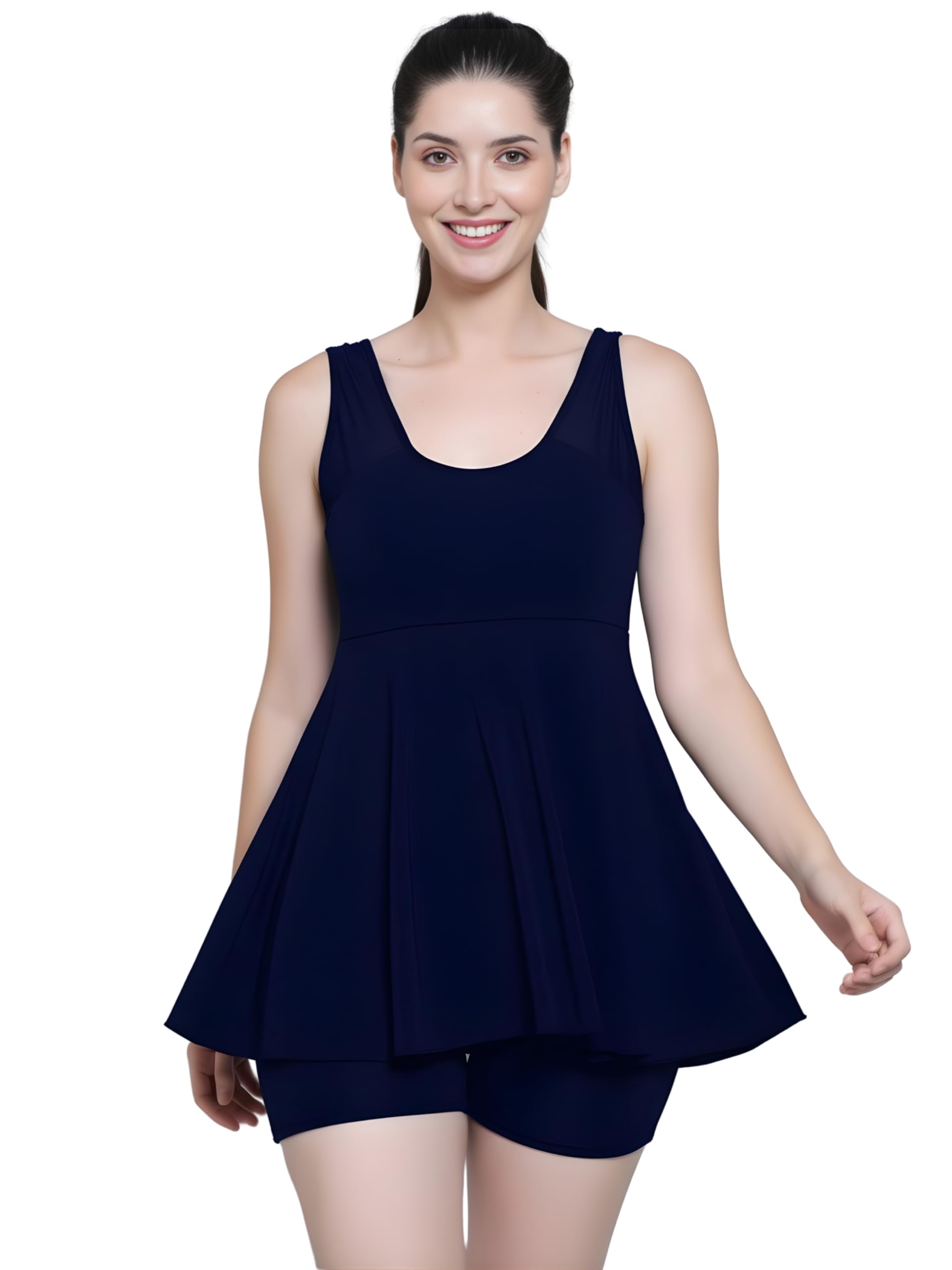 Women Lycra Frock Style Short Attached Padded One Piece Swimming Costume