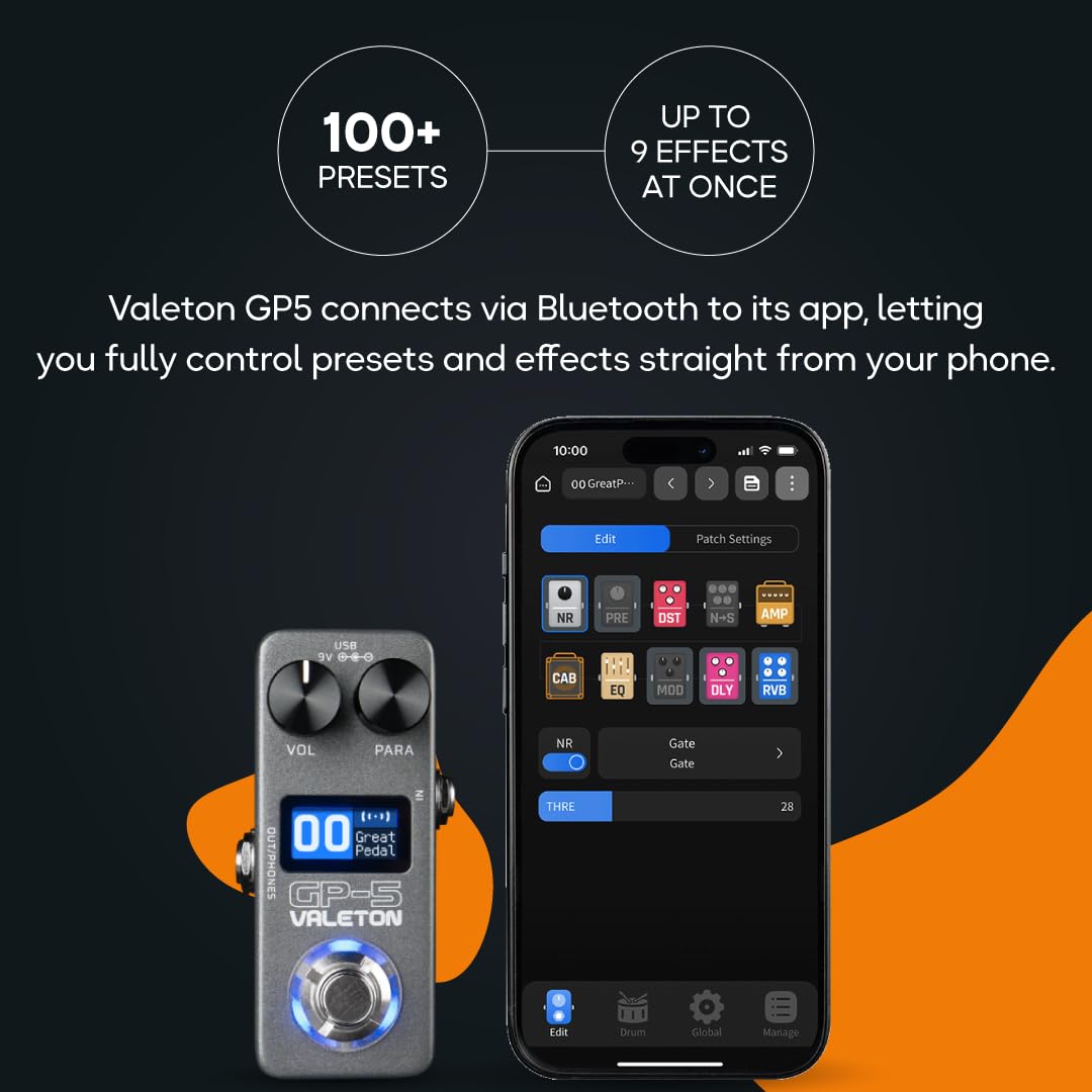 Valeton Processore multi-effetti compatto GP-5 - SnapTone e caricatore IR, oltre 100 effetti, Bluetooth, interfaccia audio USB