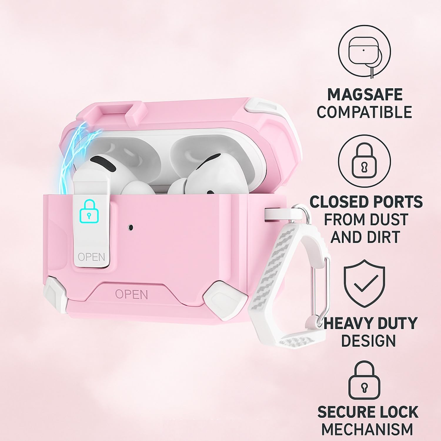 Sahara - Custodia resistente con serratura di sicurezza serie Raider, compatibile con MagSafe per AirPods Pro 3, Desert Rose, (HP00220)