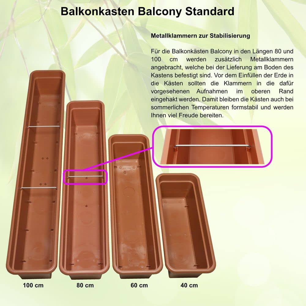 MePla - Balkonkasten Balcony 100 cm + Untersetzer - Grün - Blumenkübel - Pflanzentopf - Pflanzenkasten aus wetterfest UV-beständigem Kunststoff