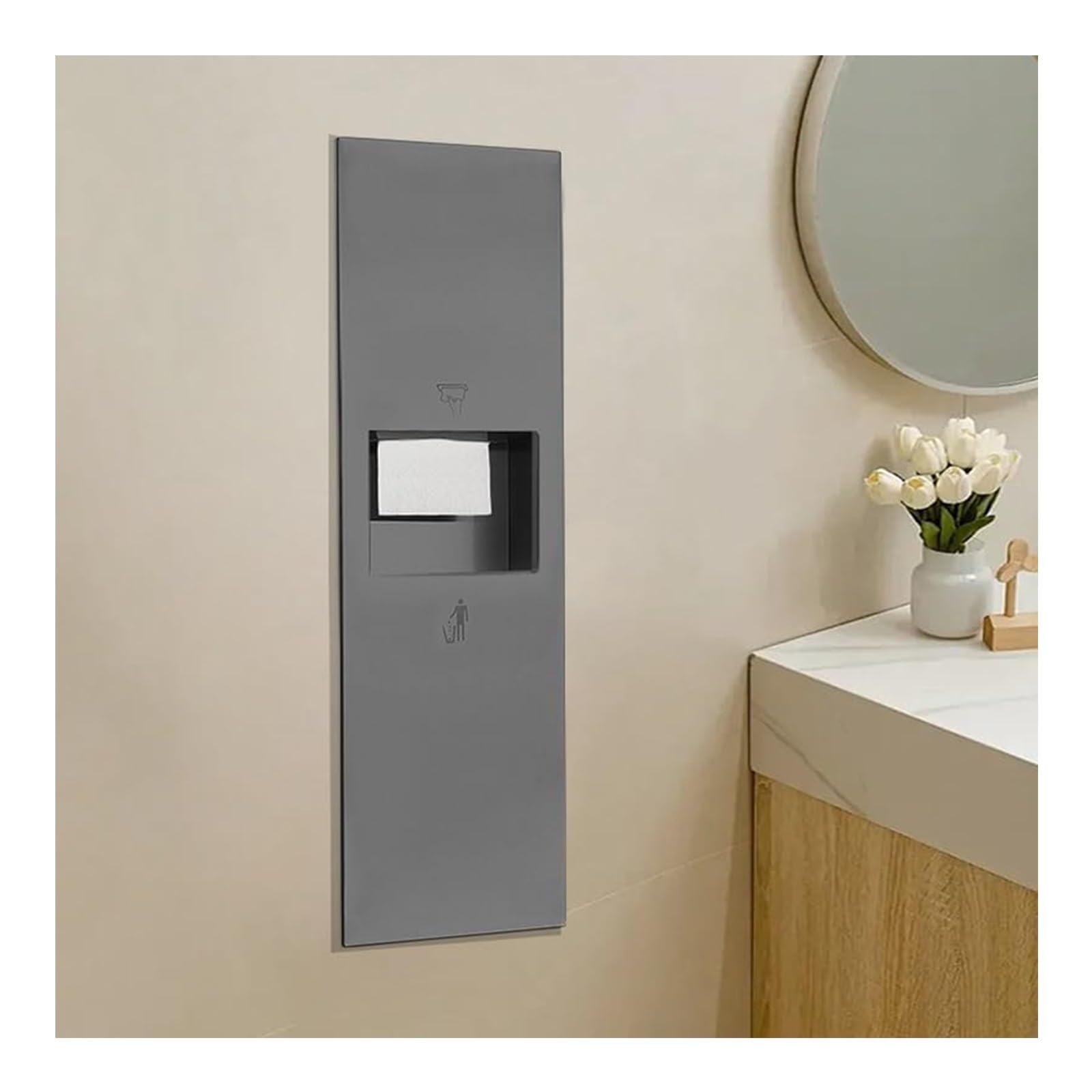 Distributore commerciale di asciugamani di carta da incasso, in acciaio inossidabile, con serratura e asciugacapelli, per servizi igienici pubblici di hotel (grigio, 33 x 120 x 14 cm)