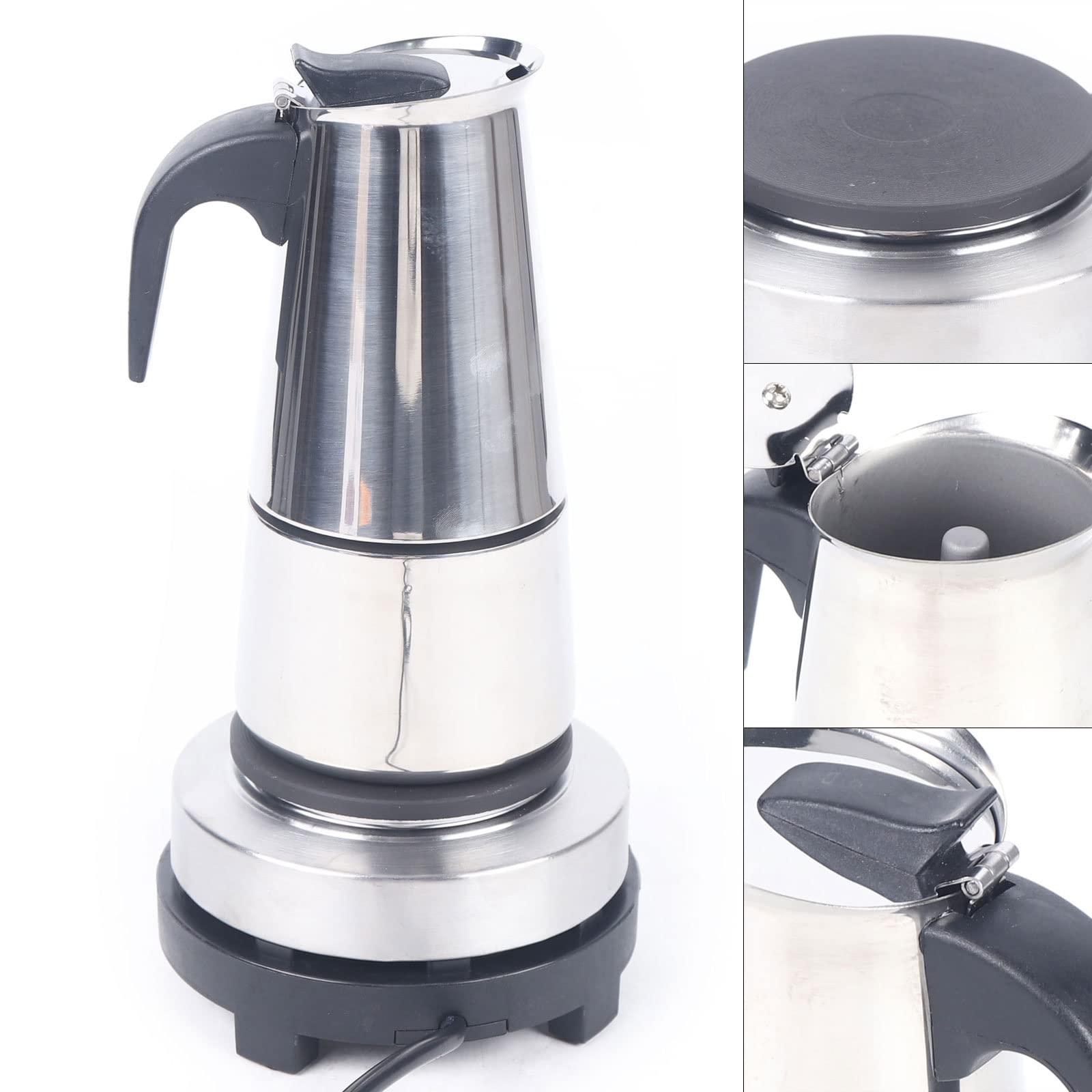 Cafetera espresso, 220 V, acero inoxidable, cafetera eléctrica, 6 tazas, cafetera de 300 ml, cafetera moka, cafetera con cocina eléctrica, apta para lavavajillas (6 tazas de 300 ml)