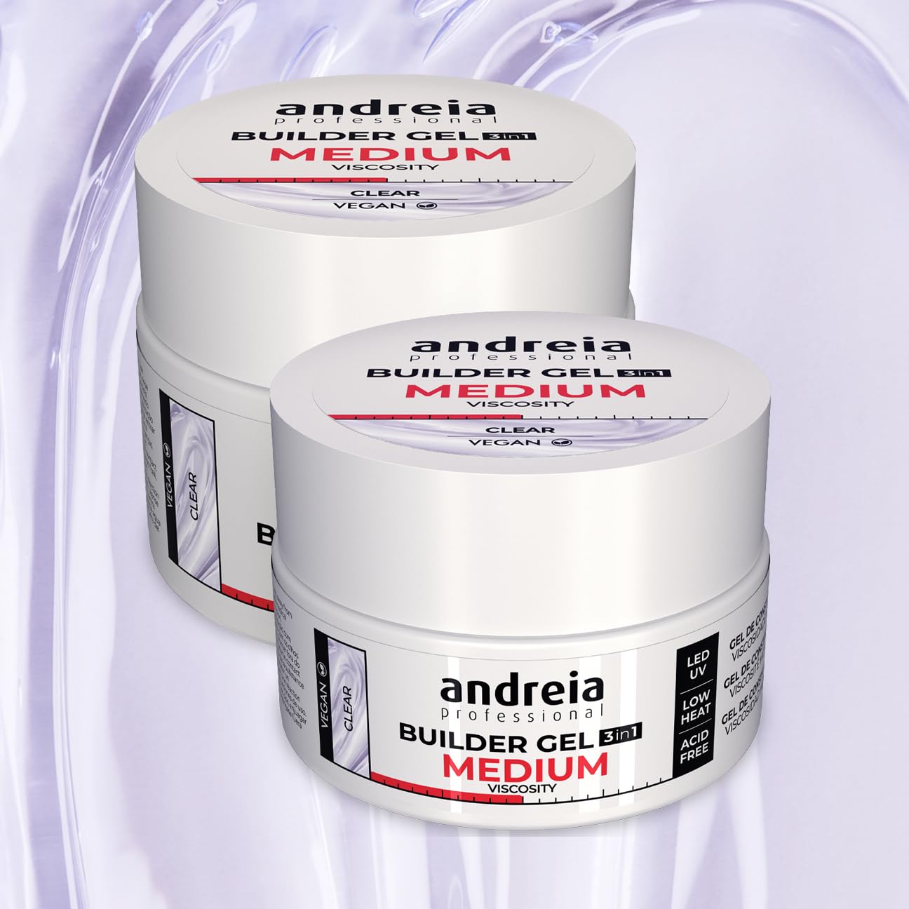 Andreia Professional Gel Constructor Uñas Postizas Vegano - Acrigel Semipermanente para Uñas Profesional Viscosidad Media - Curado con Lampara LED Uñas semipermanentes, Resina UV - Transparente 44g