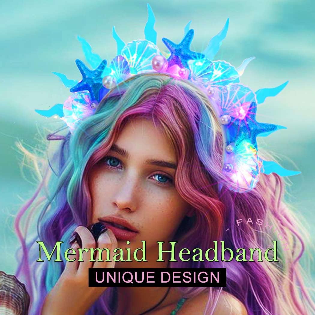 TWINKLEDE Light Up Mermaid Headband LED Glow Starfish Sea Costume Hair Accessories for Women (Starfish, Blue) - Image 5