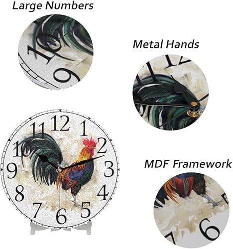 Miniatura 6 de AUUXVA Reloj de pared de gallo de animales, silencioso, sin tictac, reloj de pared redondo, funciona con pilas, decoración para el hogar, pared,