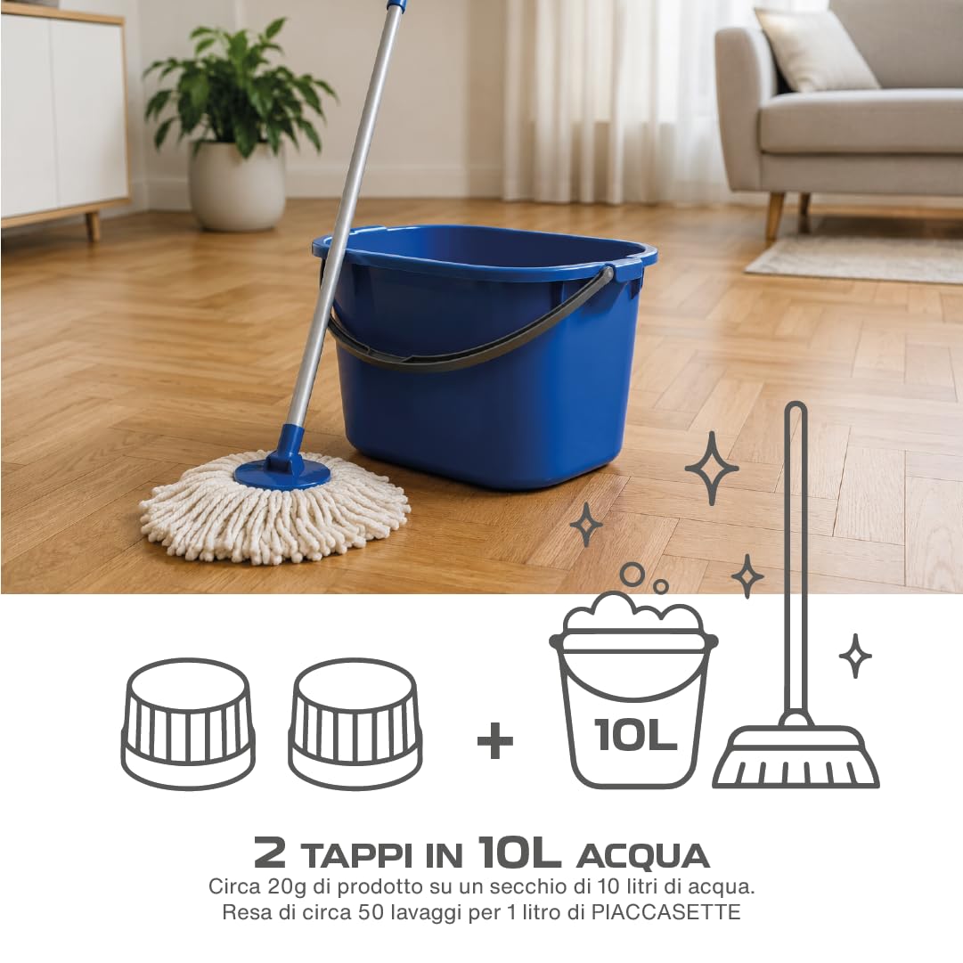 PIACCASETTE - Detergente Neutro Concentrato per Tutte le Superfici – Pulizia Quotidiana Professionale per Pavimenti, Rivestimenti, Legno e Pietra (Rosa, 6 x 1L)