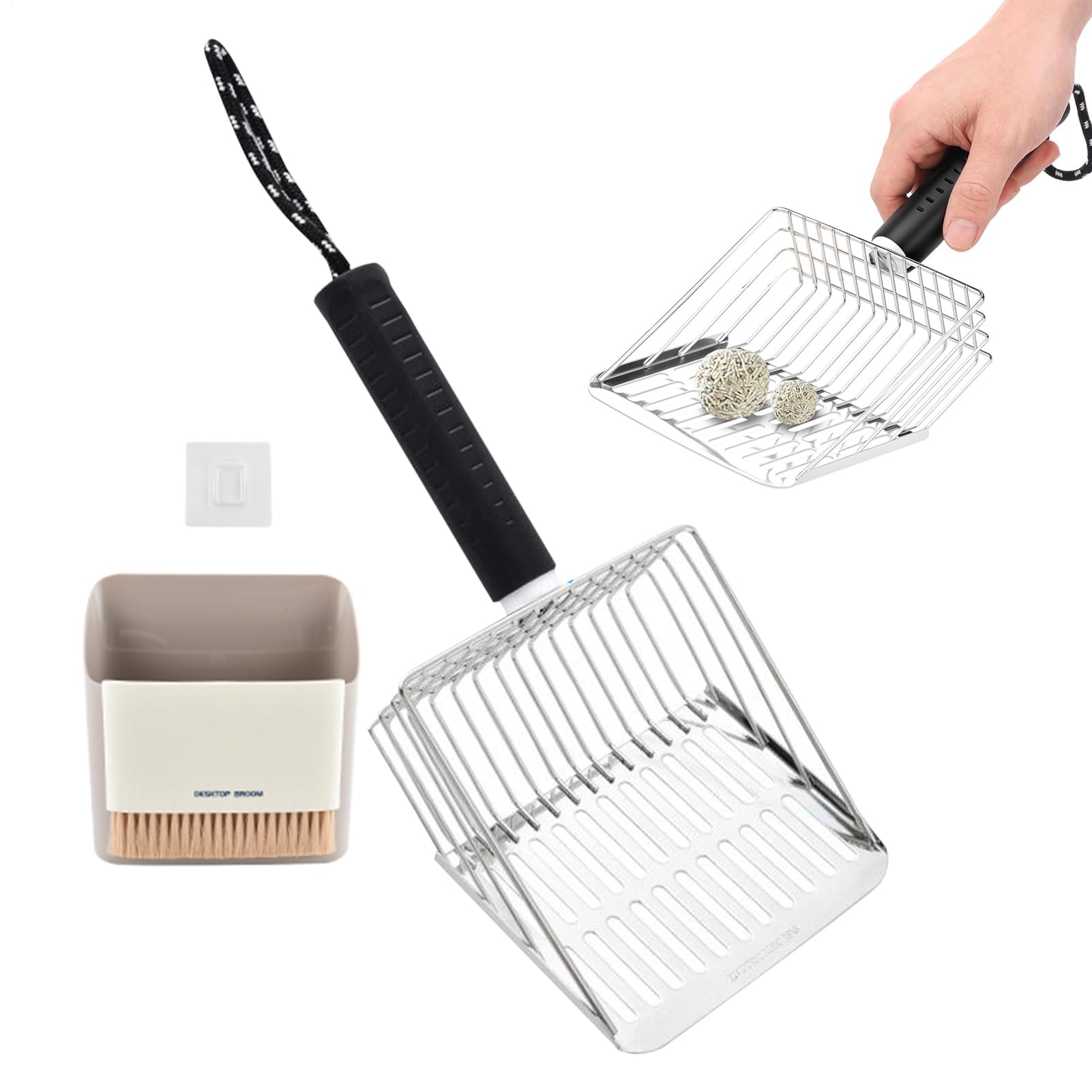 Recogedor De Gatos con Soporte Pala Limpiadora con Cribado Rápido | Pala Profunda para de Gato para excrementos de gato, perro, pequeñas mascotas y cribado de tierra