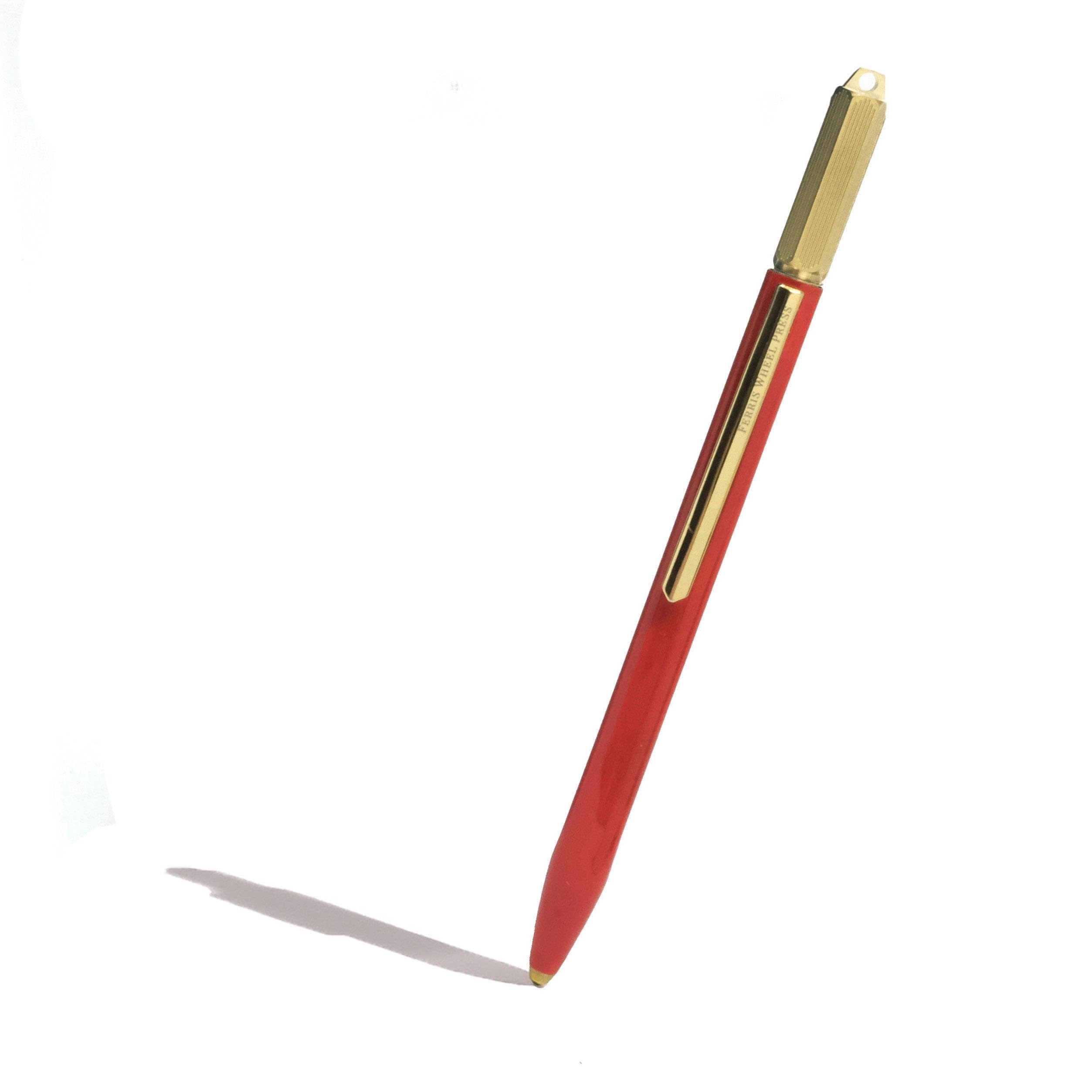 Ferris Wheel Press , Scribe Ballpoint Pen, Red Carpet, Copper Lacquered Body, Steel plated clip, Engraved rotating brass crown โ image 1