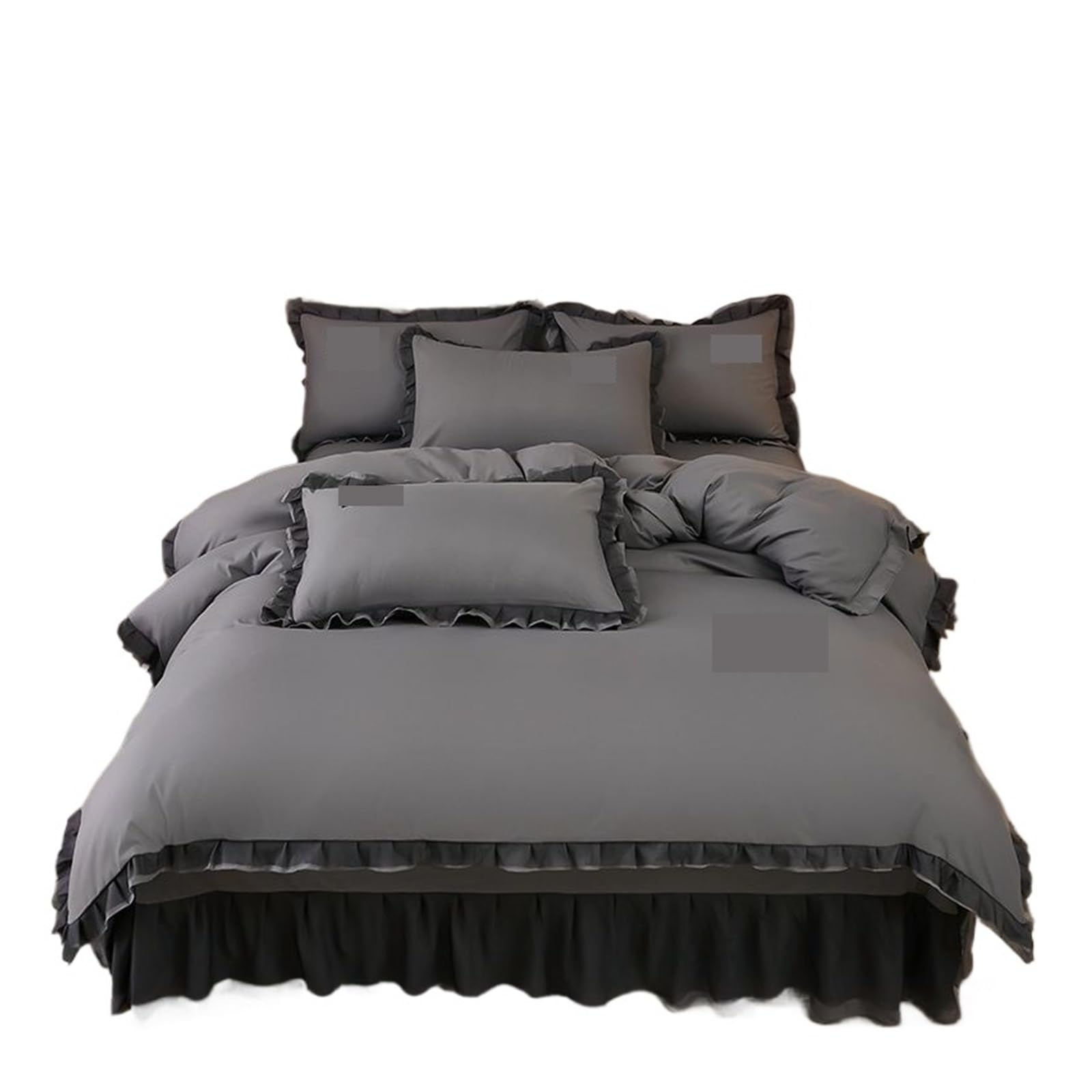 SUBLXPoten Ruffle Duvet Cover Four-piece Bed Set Quilt Cover, Solid Color Lace Sheet Brushed Double