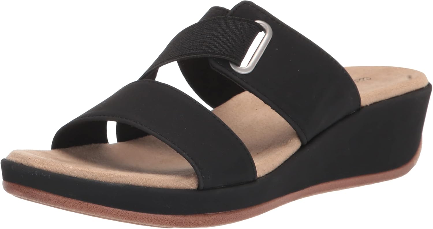 Easy Street Women's Sayre Wedge Sandal Slide, Black, 6 X-Wide