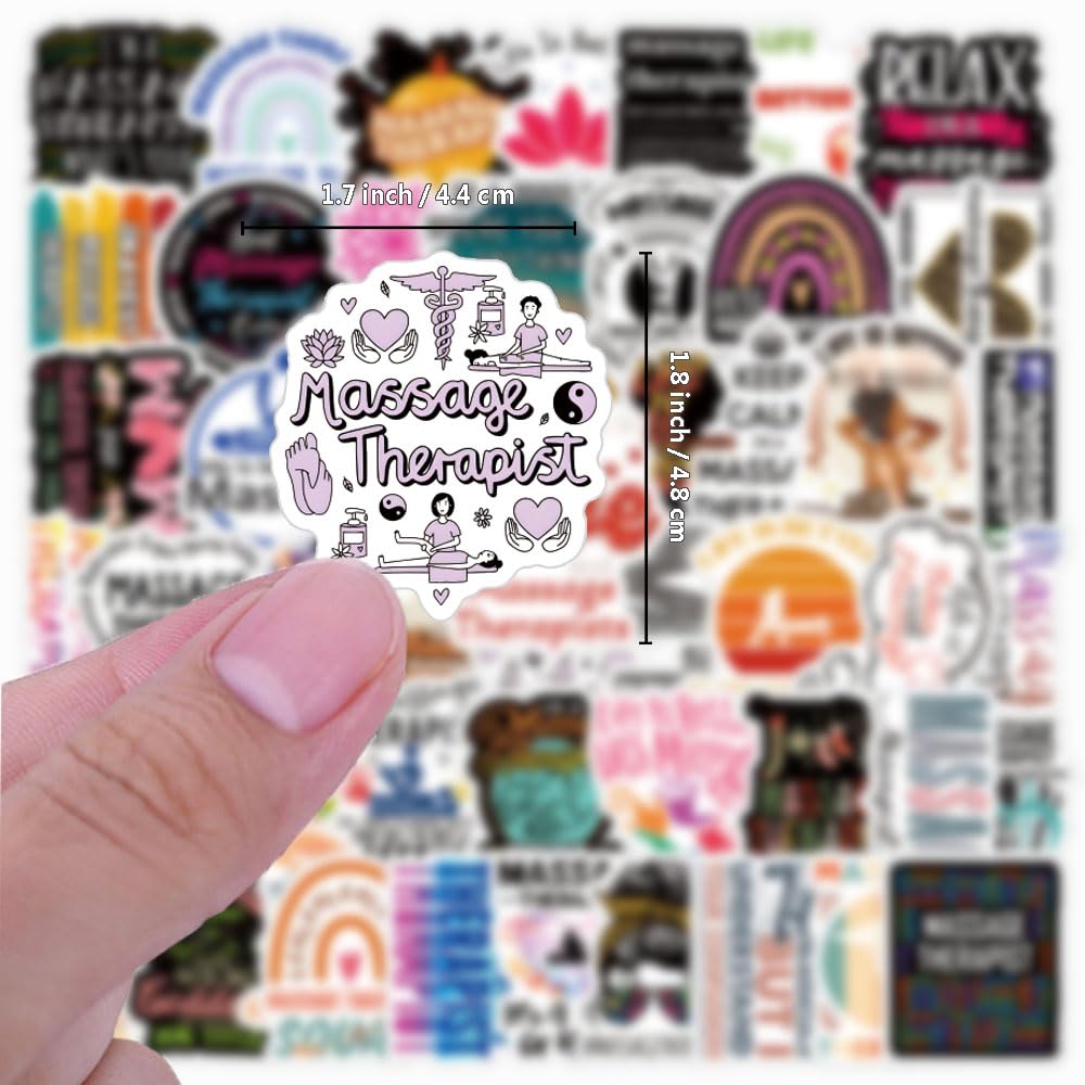 60Pcs Massage Therapists Stickers Pack, Aesthetic Vinyl Waterproof Sticker Decals for Water Bottle,Laptop,Phone,Skateboard,Scrapbooking,Bumper for Party Supply Decor Favor…