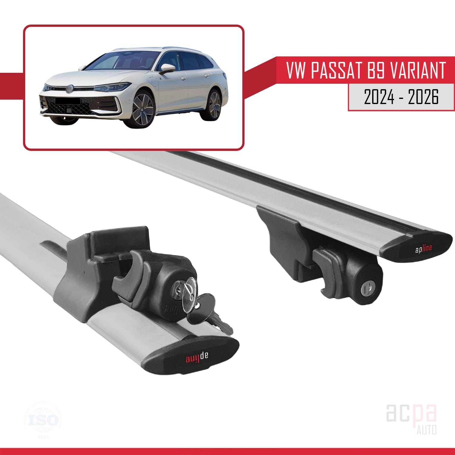 Compatible con VW Passat B9 Variant 2024-2026 Hook Model Barras de Techo Auto Portaequipajes Barras Transversales Gris Aluminio 2 Barras