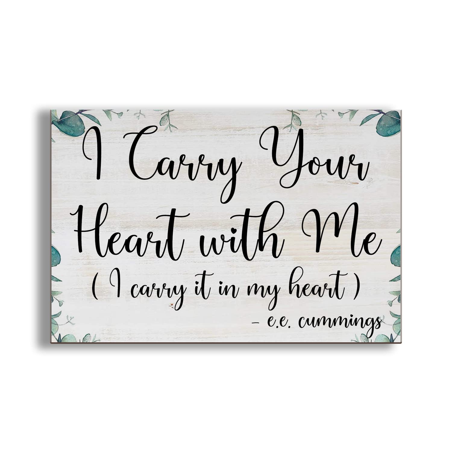 UTF4CUTF4C I Carry Your Heart with Me Wood Sign I Carry It in My Heart Hand Painted 8" x 12" Farmhouse Wooden Plaque Inspirational Decor Rustic Wall Art Hanging Decor