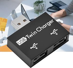 USB 2.0 Hub Adapter, Male to 2-Port Twin Charger Splitter Converter Kit, Black Computer Accessory Short