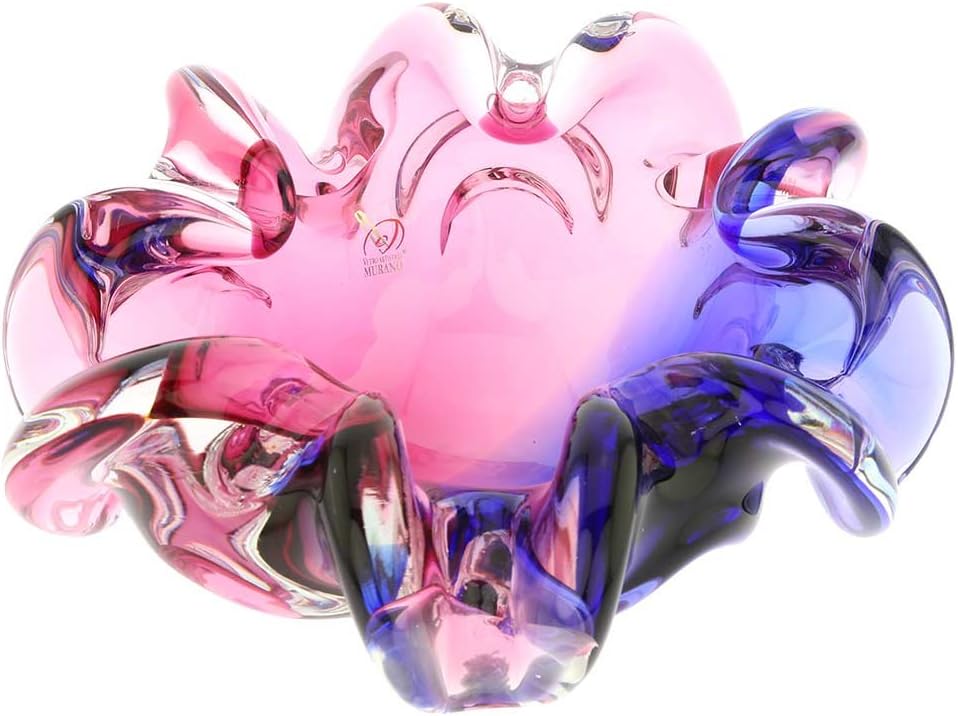 GlassOfVenice Murano Glass Sommerso Centerpiece Bowl - Rose and Blue