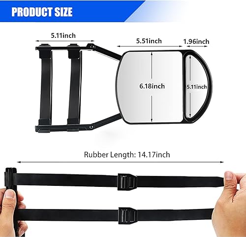 Miniatura 2 de Ajxn 2 extensiones de espejo de automóvil, espejo de extensión lateral con clip, espejos de remolque con abrazadera, espejos de remolque