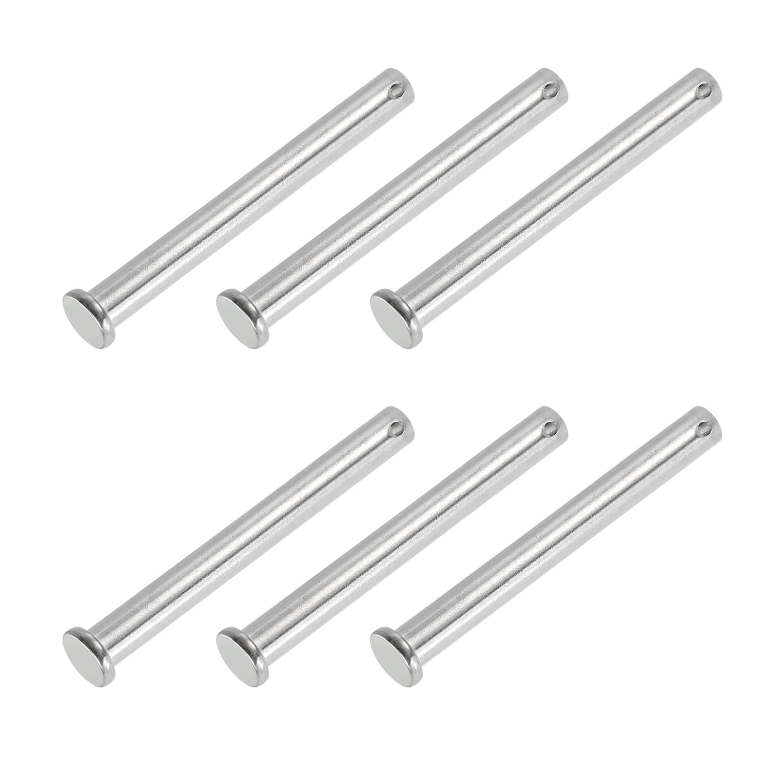 PATIKIL 10 x 100 Mm Single Hole Clevis Pins, 6 Pcs 304 Stainless Steel Flat Head Pin for Hitch Pin Lock Link Hinge Systems Silver