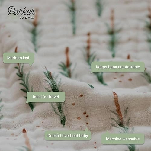 Miniatura 5 de Parker - Manta de muselina para bebé, 100% algodón suave, manta de muselina para bebé, diseño neutro de género de 47 x 47 pulgadas