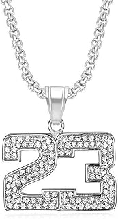 Bling Iced Out Cuban Link Chain with Number Pendant,Chunky Diamond Cubic Zirconia Basketball Pendant Gold Plated NO.23 Necklace for Men,Athletes Sports Team Inspiration Jewelry