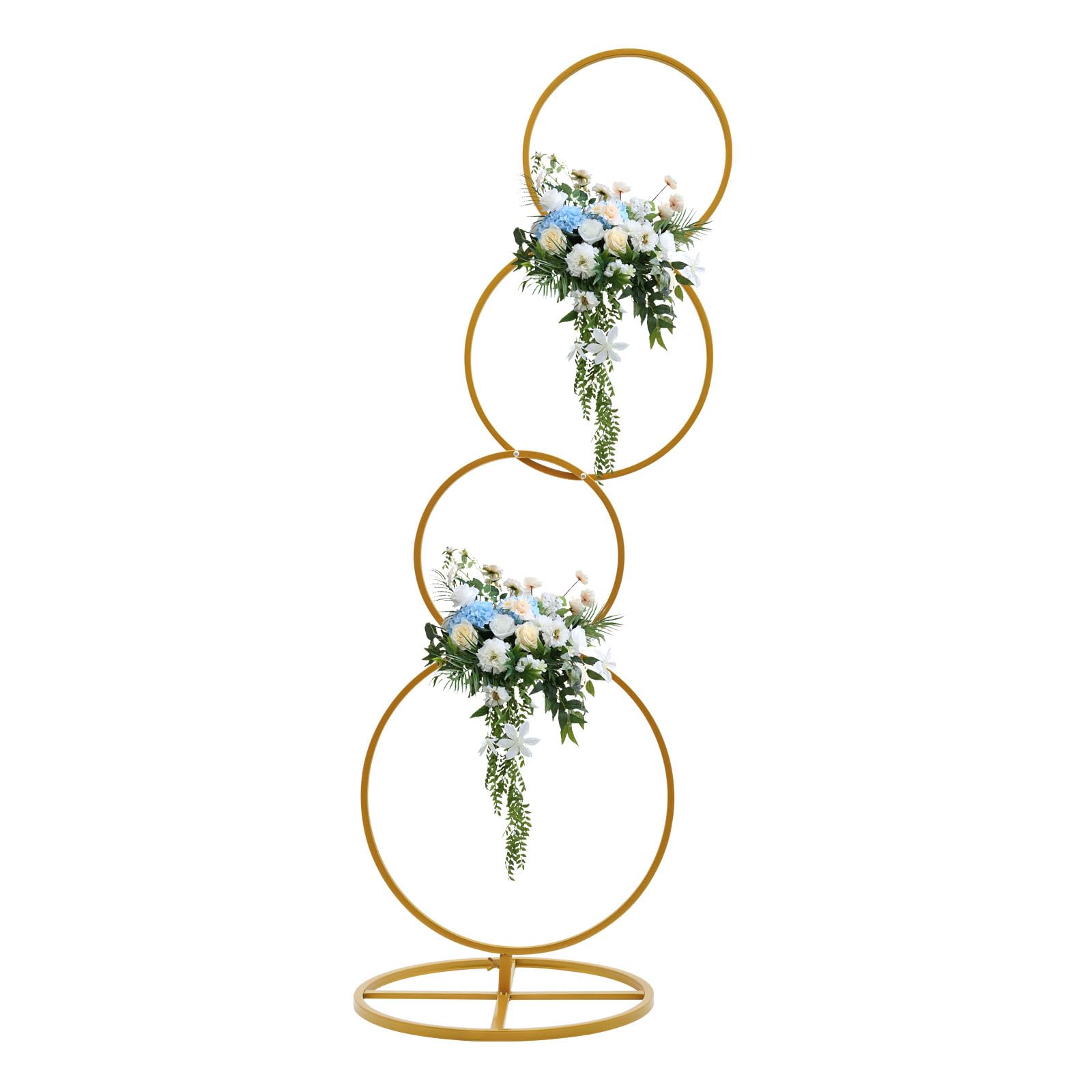 Bacacoo Wedding Round Hoop Backdrop Stand, Detachable 5.02ft H 4 Tier Gold Metal Flower Arch Frame For Photo Booth Backdrops, Weddings Events Party