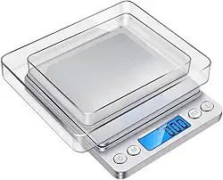 Balança Digital de Precisão 0,1g até 2kg Com Visor Luminoso, Sensores de Alta Precisão e Pesagem em Diferentes Unidades de Medidas Com 2 Bandejas e Pilhas