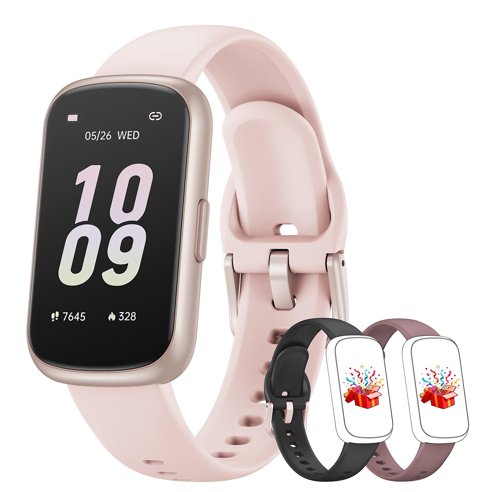Reloj Inteligente Mujer - 3 Correas, 1,47'' Smartwatch Pequeño con 24/7 Pulsómetro, SpO2, Sueño, Modo Deportivo, Podómetro, Impermeable 3ATM Pulsera Inteligente para Android iOS, Rosa/Morado ahumado