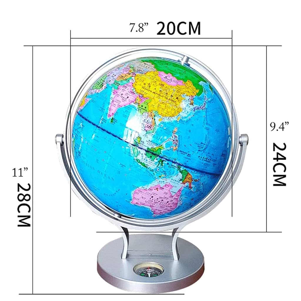 POCHY Mappamondi Globi geografici con Base in Argento Mappamondo educativo Globo Mondiale Illuminato per mappatura Viaggi Scopi educativi Pratico Moda