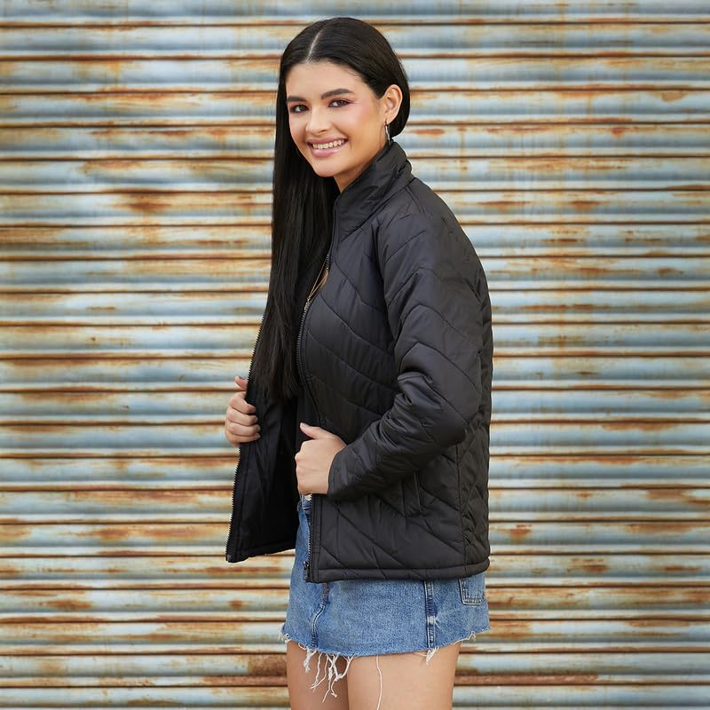 Image of PINACOLADA Women's Fleece-Lined Biker Jacket for Casual Wear | Spread Collar | Long Sleeve | Zipper Closure | Jacket Crafted with Comfort Fit for Everyday Wear