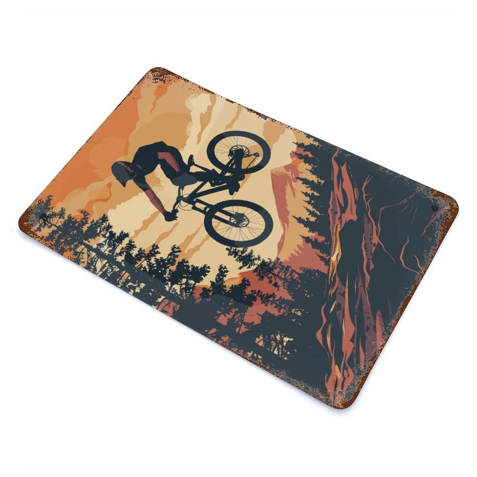 Distressed Metal Wall Sign Downhill Mountainbike 11.8"x7.9", Vintage Wall Decor for Garage, Bar And Workshop Decor
