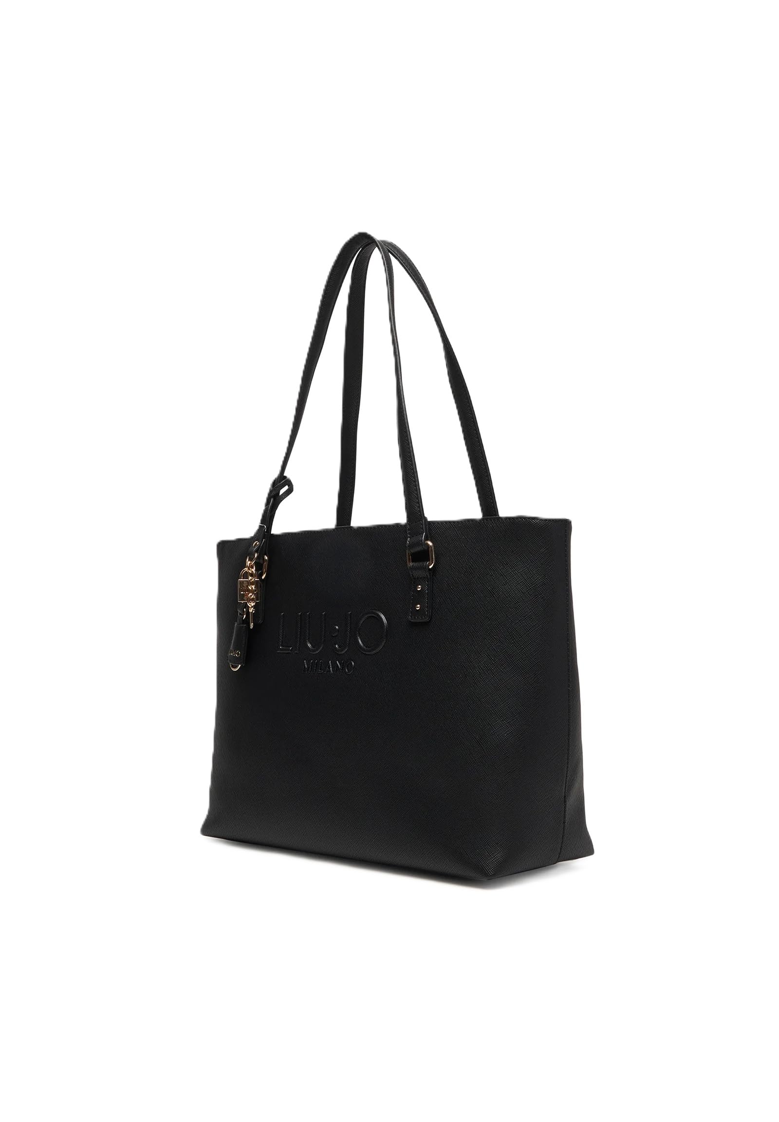 Liu Jo Halona Bolso Shopping L Negro, Polipiel Ecosostenible, 42 x 27 x 13 cm, con logotipo en relieve, cierre de cremallera