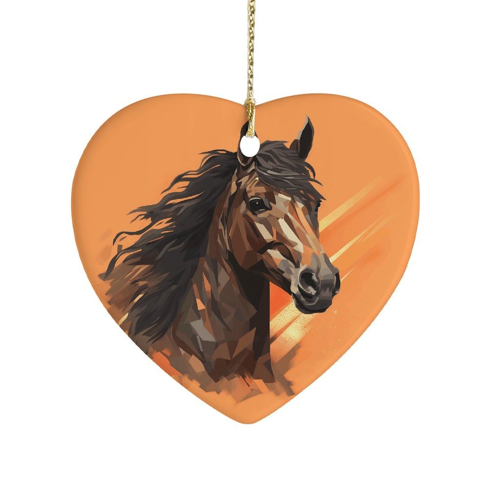 Fekiloot Style Orange Background With Horse Head Ceramic Ornament Home Decor Keepsake